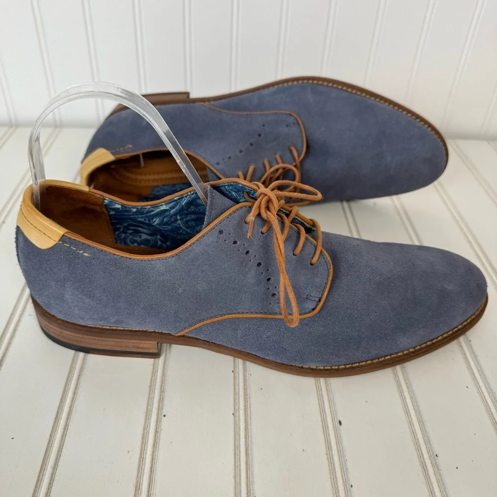 Men's Blue Suede Lace-Up Dress Shoes with Tan Accents